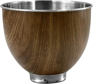 5 QT Wood Stainless Steel Bowl Fits KitchenAid KSM150 K45SS Mixer