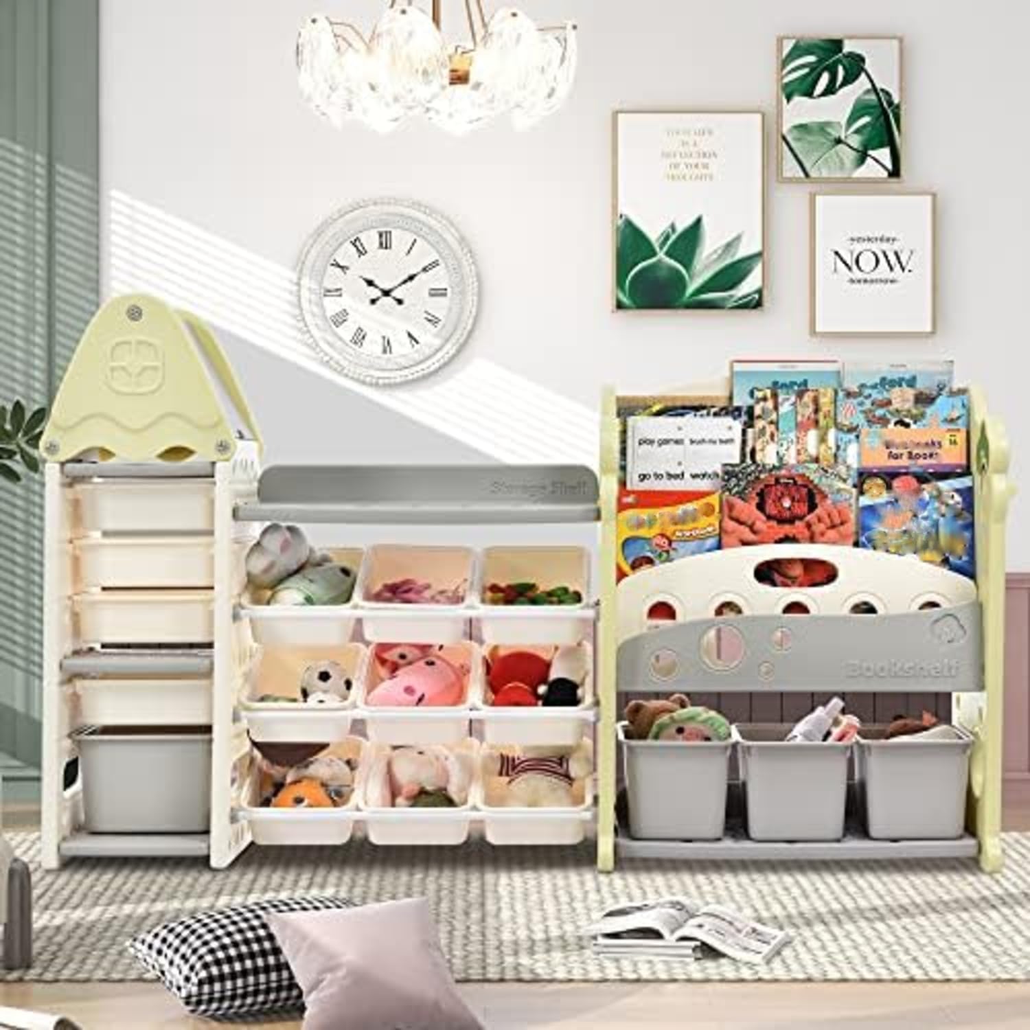 Hukimoyo Large Kids Book Shelf Rack for Home Kids Book Storage with Toy Organiser Bin for Toddlers Baby Toy Storage Organizer Montessor Books Storage Organiser for Kid (185 x 44 x 110cm) - Image 8 thumbnail