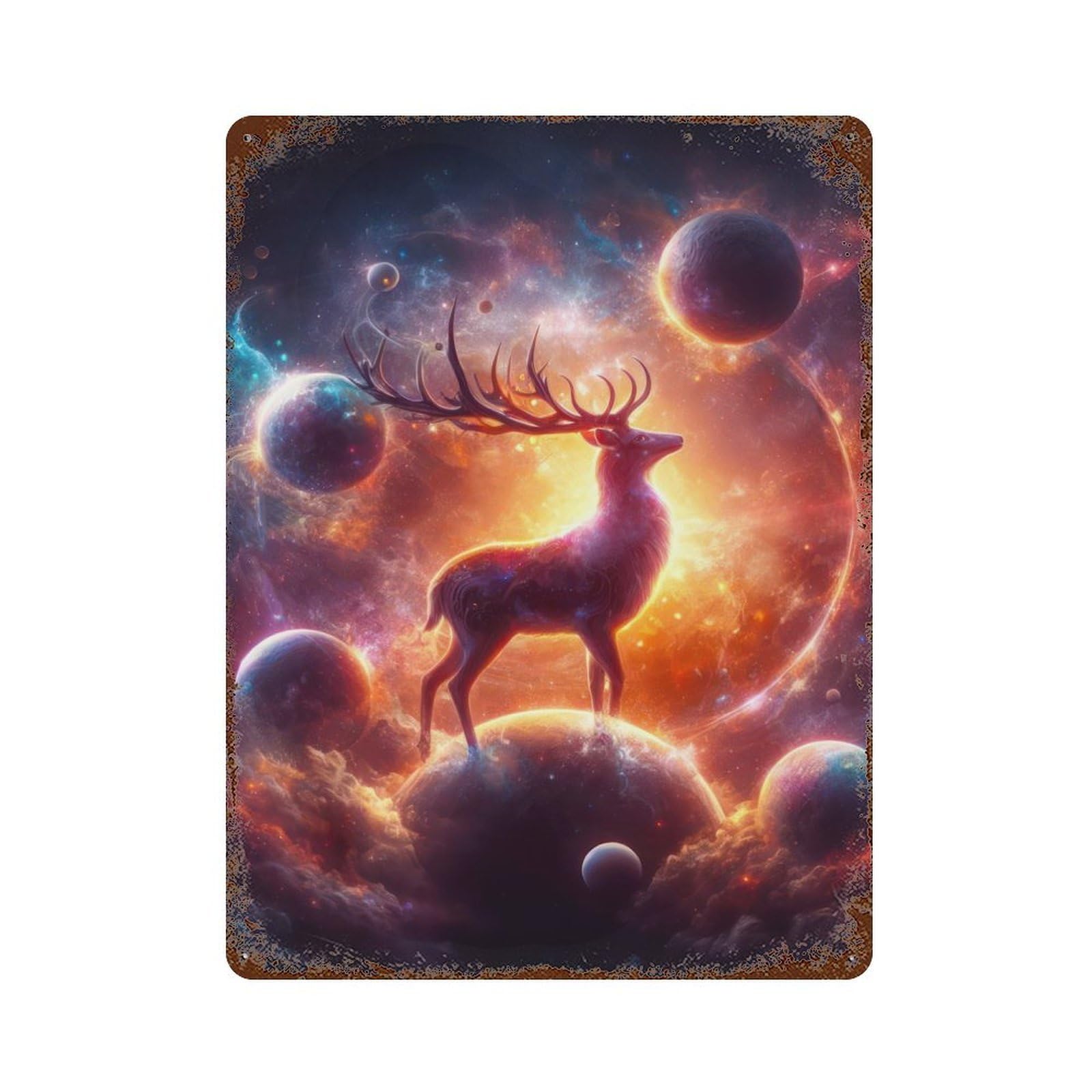 Deer on Top of The World Vintage Wall Sign 15.7"x11.8", Rust Effect Metal Decor for Cafe, Home Bar And Lounge Decor