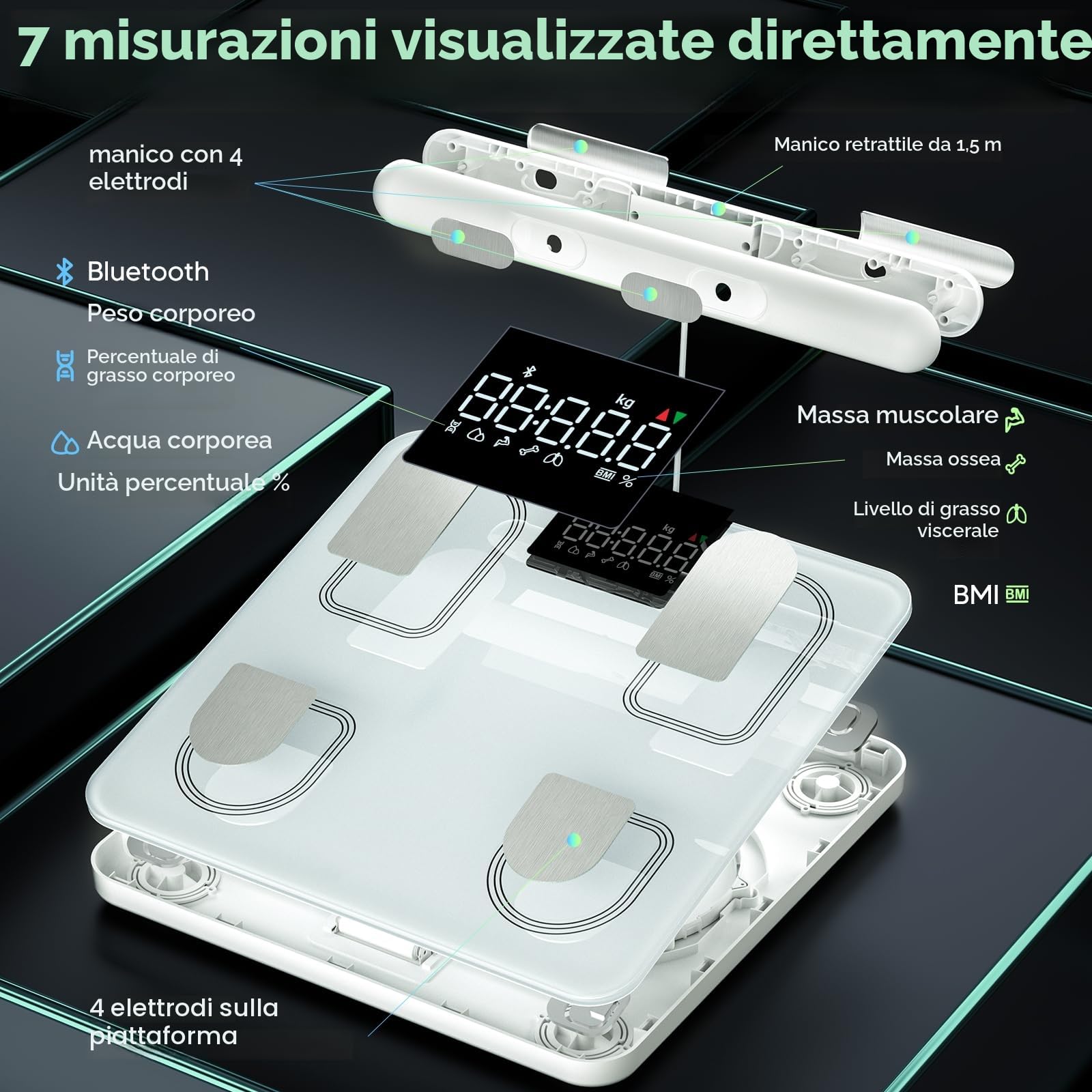 arboleaf Bilancia Impedenziometrica, 50 Metriche, 180 kg, Bianco avorio | Bilancia Pesapersone Digitale Intelligente, Bluetooth e APP, BIA a 8 Elettrodi, Analisi Corporea per BMI,Muscoli e Grassa
