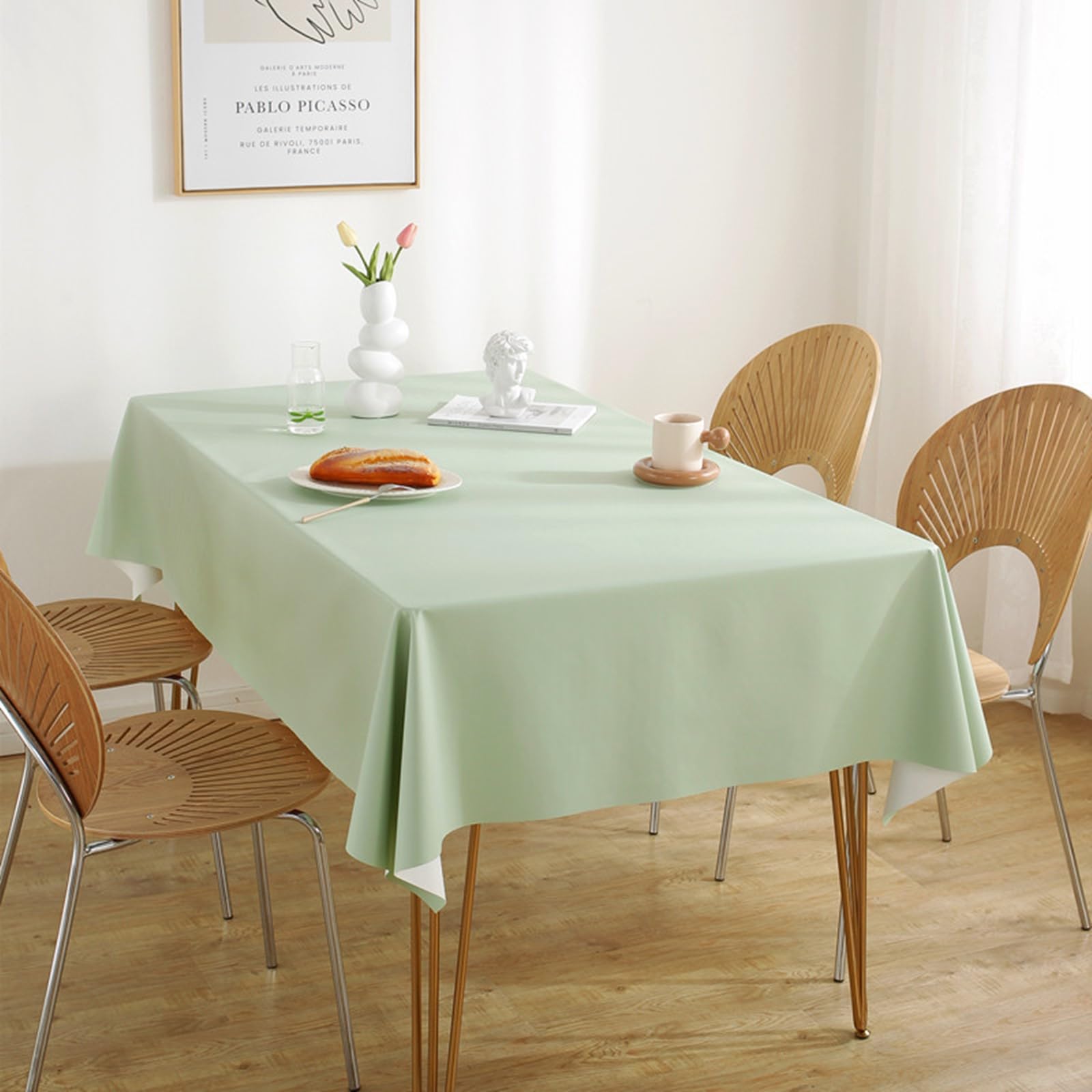 Mantel de mesa de comedor, 59 x 94 pulgadas, PVC, color sólido, para eventos, bodas, banquetes y fiestas, color verde claro
