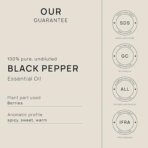 Miniatura 4 de VINEVIDA Aceite esencial de pimienta negra, 0.3 fl oz, sin diluir, puro, vegano, botella de vidrio reutilizable con cuentagotas Euro