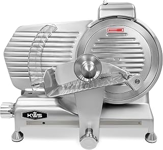 KWS MS-10SL Commercial 320w Electric Meat Slicer 10-Inch Triple Safety Locks + Anodized Aluminum Base with Stainless Steel Blade, Frozen Meat/Cheese/Food Slicer Low Noises Commercial and Home Use
