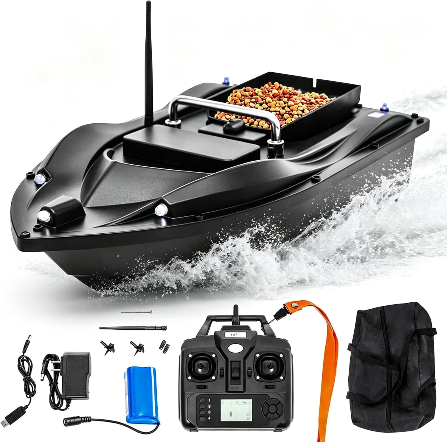 Fishing Bait Boat with GPS Auto Return, 1968 ft Remote Control Dual Motors RC Bait Boat, 4H Runtime 4.4 lbs Capacity Long Distance Casting Boat for Lake Fishing
