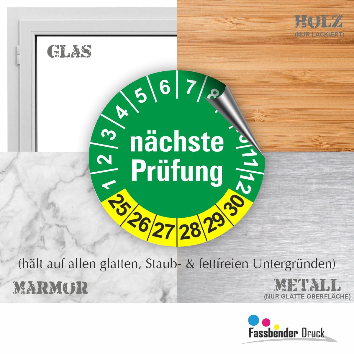 Hochwertige Prüfetiketten FD-6 NÄCHSTE WARTUNG Ø 30mm - Selbstklebende PVC-Folie - Wartungsetiketten für Prüfung - Prüfplakette für Prüfungsnachweis (90 Stück)