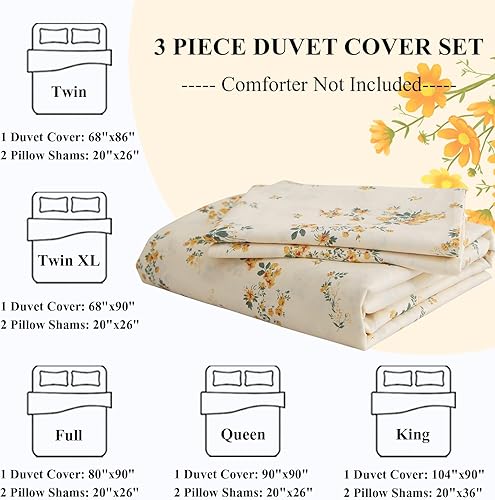 Miniatura 5 de LifeTB Juego de ropa de cama, juego de funda de edredón floral botánica Queen con 2 fundas de almohada, 100% algodón, cierre de cremallera, 90 x 90