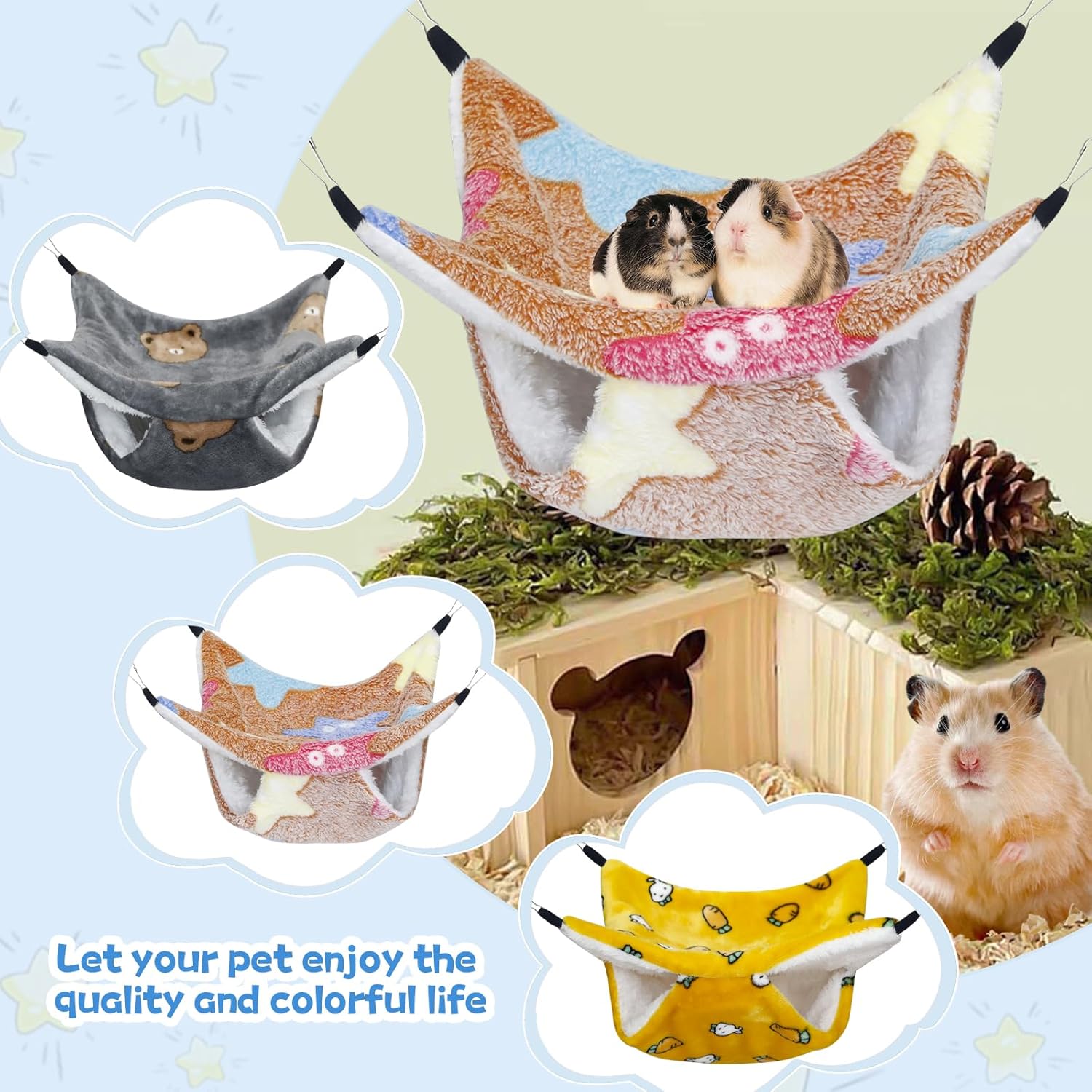 3 Pcs Guinea Pig Hammock, Rat Ferret Hanging Hammock Guinea Pig Accessories for Small Animals Chinchilla Parrot Sugar Glider Ferret Hamster Squirrel (11"×11") 3 71c3eCAY76L. AC SL1500