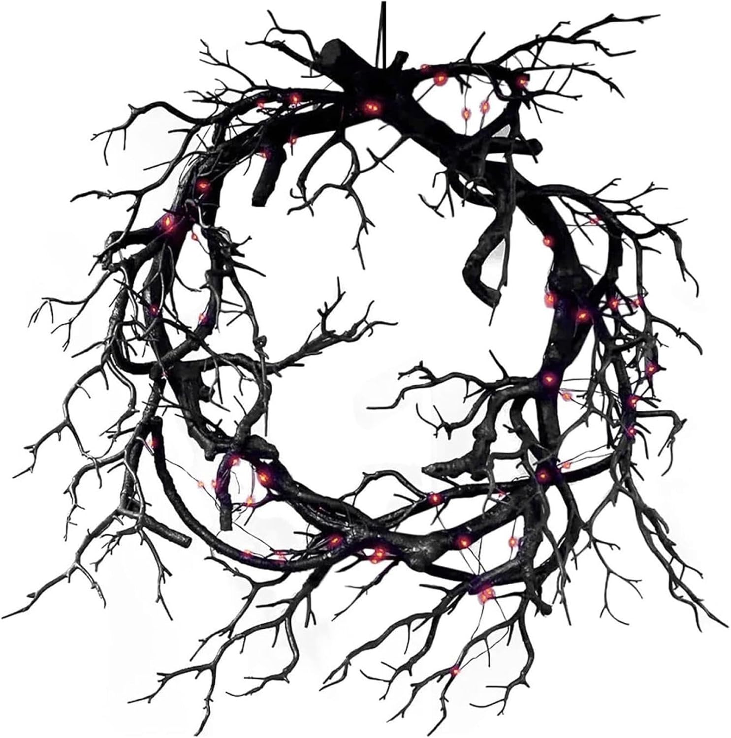 Halloween Black Twig Wreath with Red LED for Front Door
