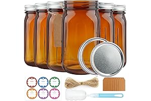 6 Pack Mason Jars 32 oz: Amber Canning Jars with Lids for Jam Jelly