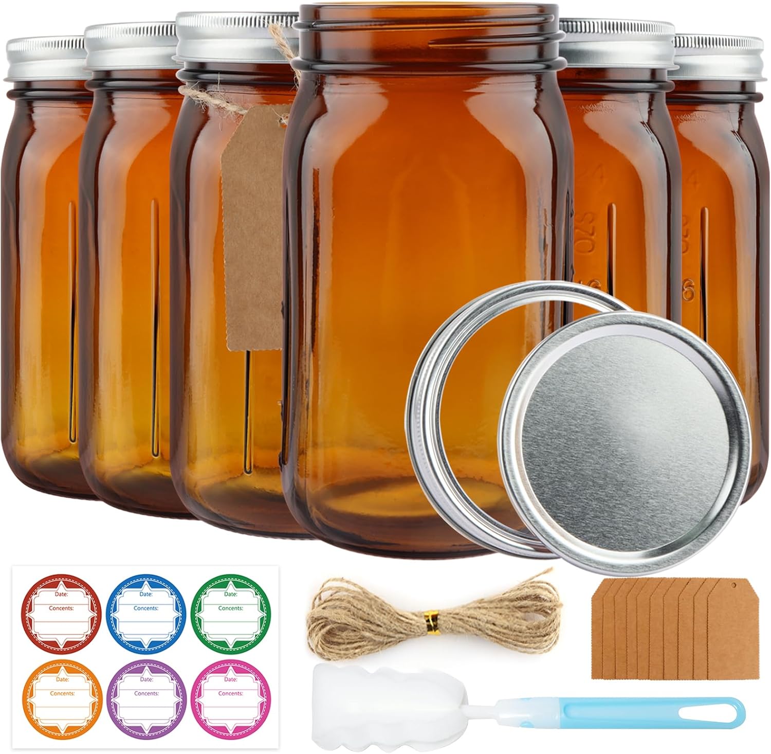 Amazon.com: CARBLIN 6 Pack Mason Jars 32 oz, Amber Wide Mouth Canning ...
