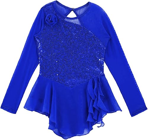Miniatura 9 de JEATHA Vestido de patinaje artístico con diamantes de imitación en 3D para niñas y niñas leotardo de baile con falda tutú ropa de baile