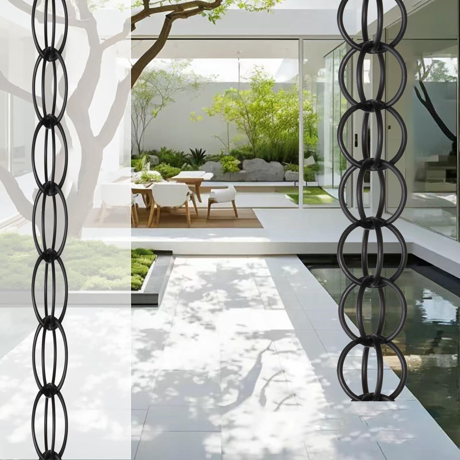 Kulvath Outdoor Rain Chime for Gutters - Iron Rain Chain -Water Drainage System, Soothing Wind Chimes for Garden, Balcony & Patio - Water Feature Downspout Alternative - 3m/10ft