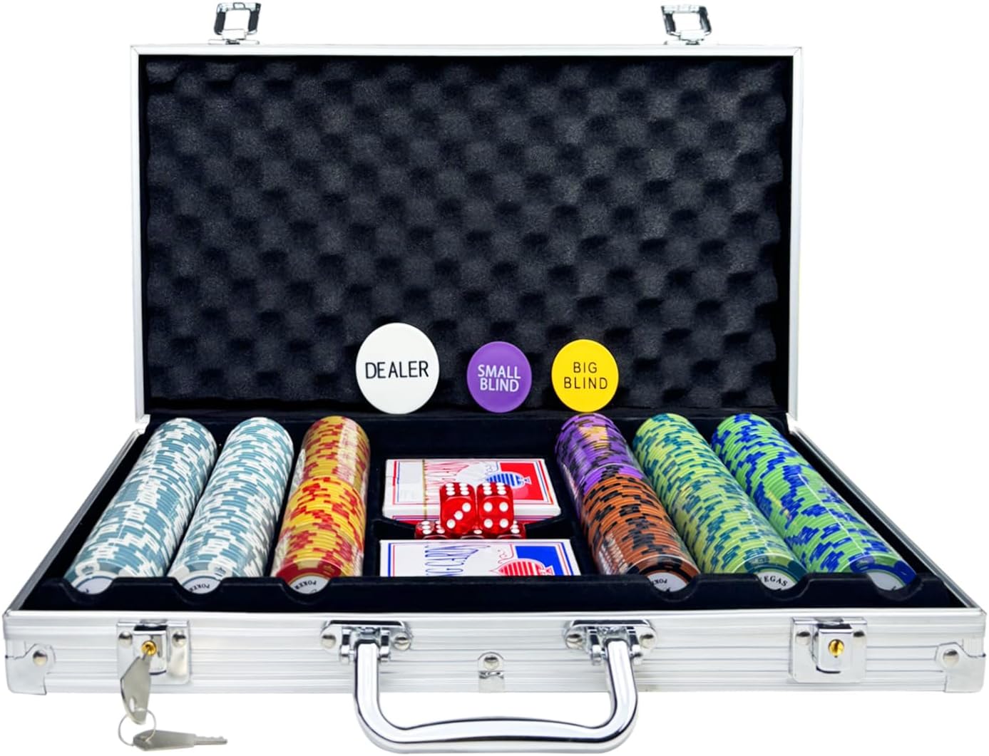 Poker Chips with Numbers,300Pcs Clay Poker Chips Set with Aluminum Travel Case,14 Gram Casino Poker Set for Texas Holdem, Blackjack