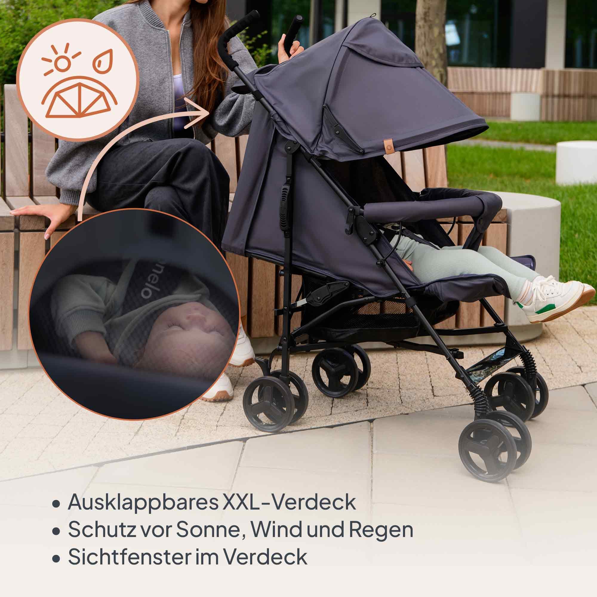 LIONELO Elia Buggy Klein Zusammenklappbar Kinderwagen Bis 15 Kg, Rücken Und Fußstützenverstellung Hinterradbremse, Moskitonetz, Einkaufskorb