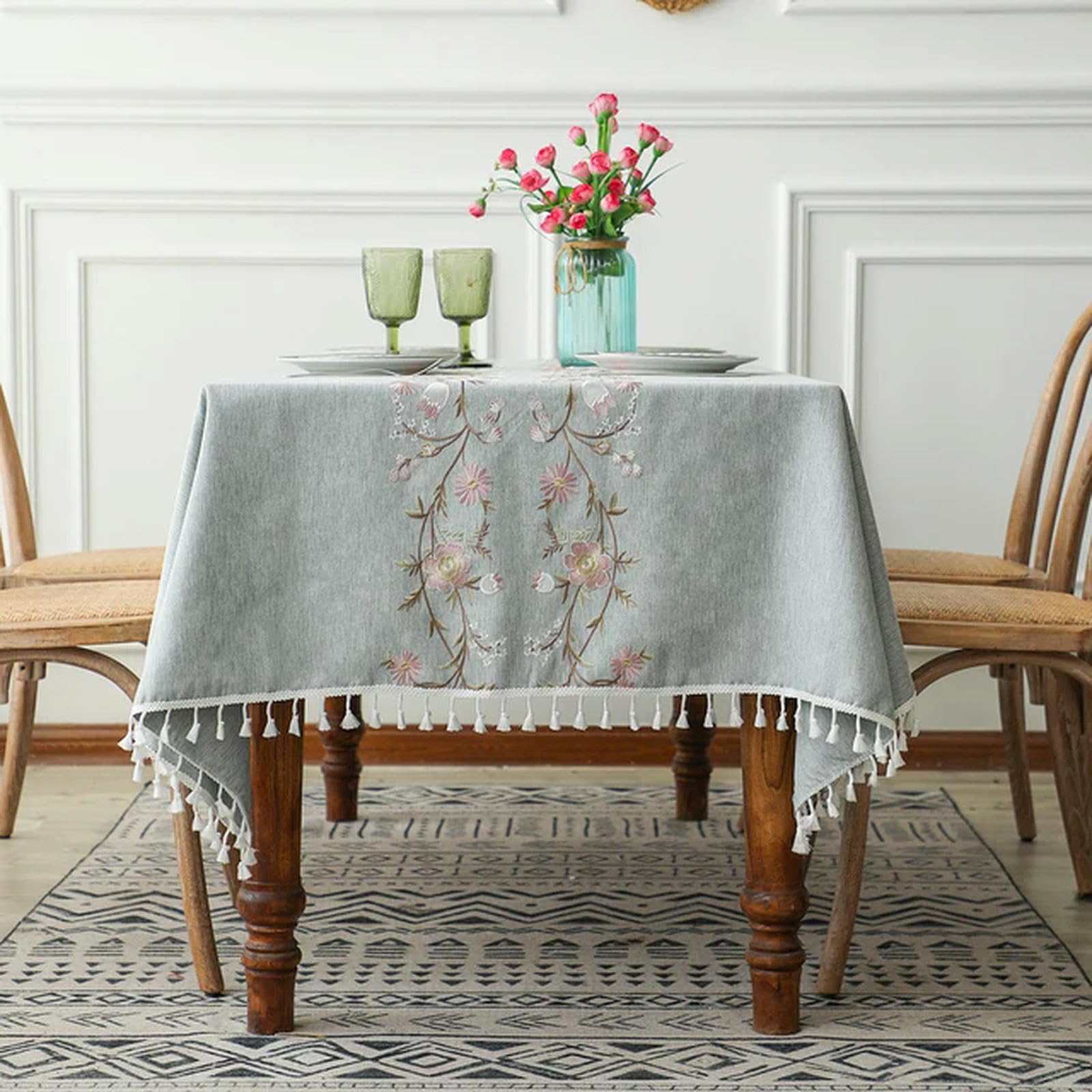 Nappe rectangulaire bleue brodée haut de gamme pour décoration de salle