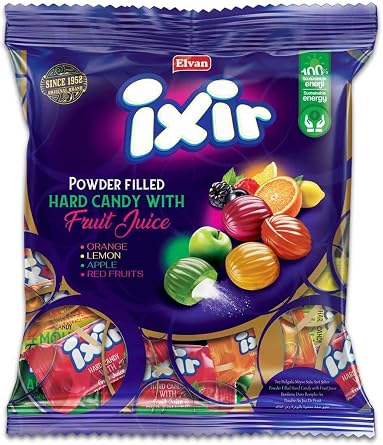 Elvan Ixir Dolgulu Meyve Sulu Sert Şeker 1000 Gr. (1 Poşet)