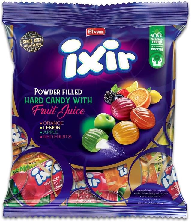 Elvan Ixir Dolgulu Meyve Sulu Sert Şeker 1000 Gr. (1 Poşet)