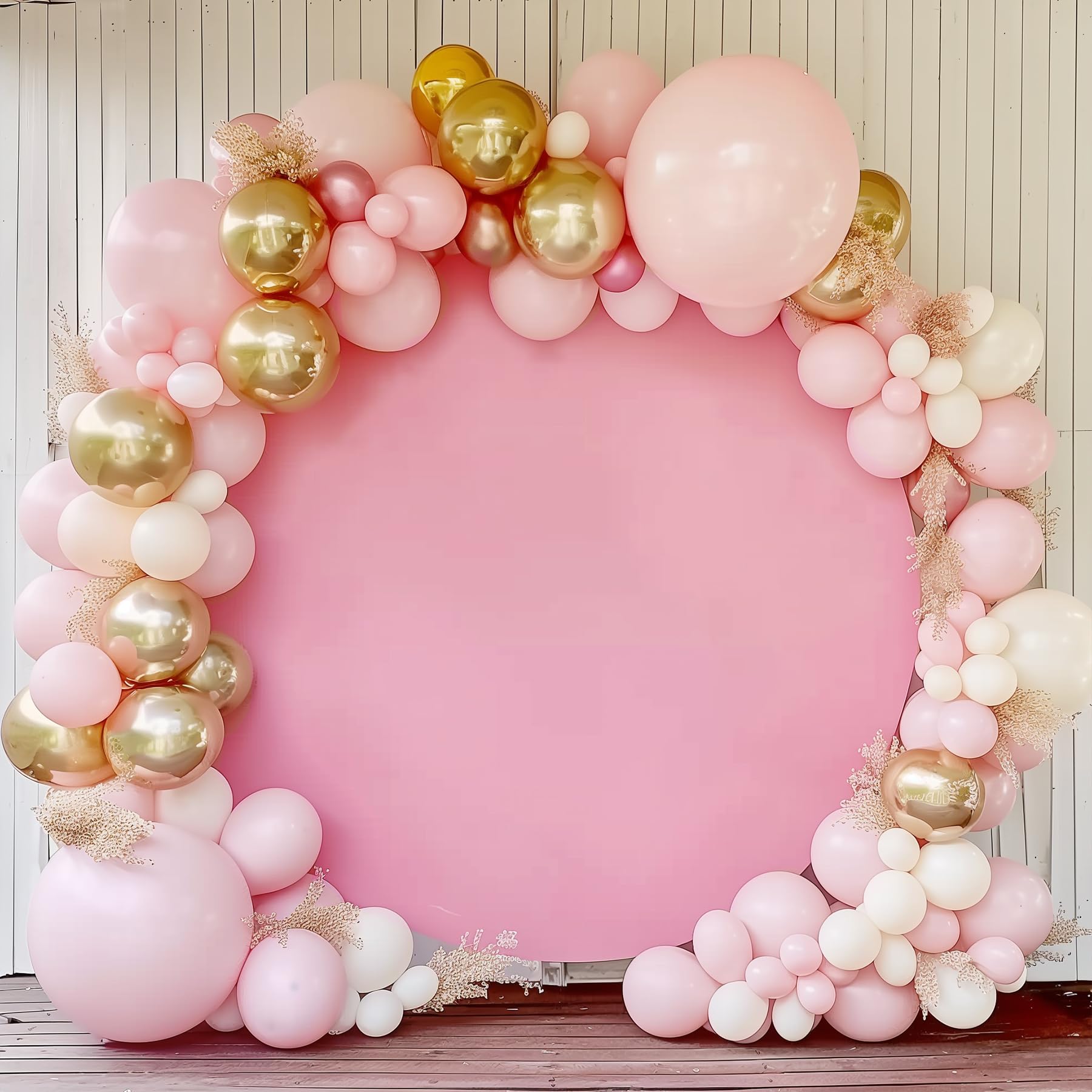 Haefoo 7.2FT Pink Round Backdrop Cover for 5 to 7.2ft Circle Arch Stand - Adjustable Wrinkle Free Circle Backdrop Cover for Birthday, Wedding, Baby Shower Photography Party Background Decor