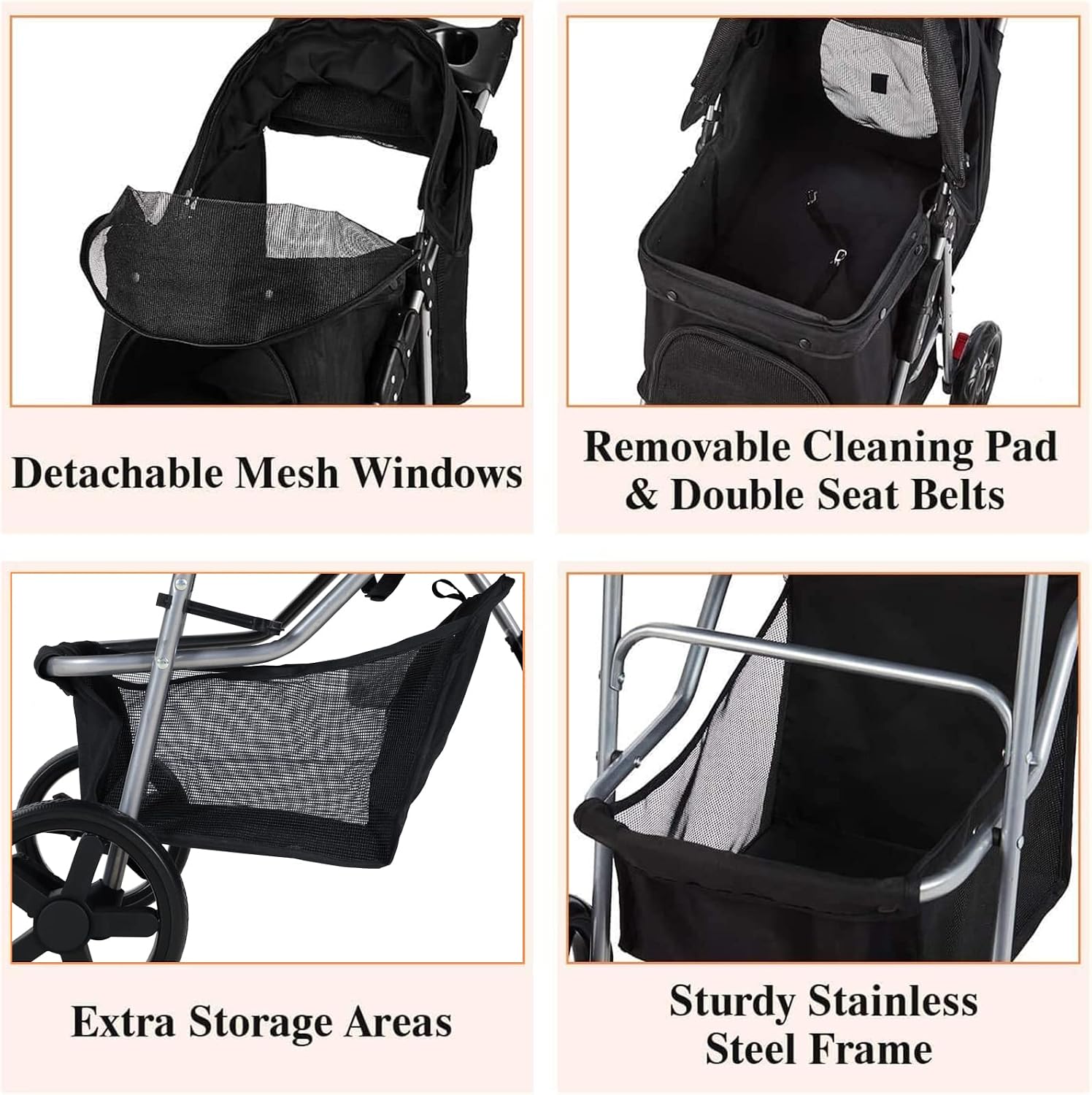 VIAGDO Dog Stroller, Pet Strollers for Small Medium Dogs & Cats, 4 Wheels Dog Jogging Stroller Folding Doggy Stroller with Storage Basket for Dog & Cat Traveling Strolling Cart