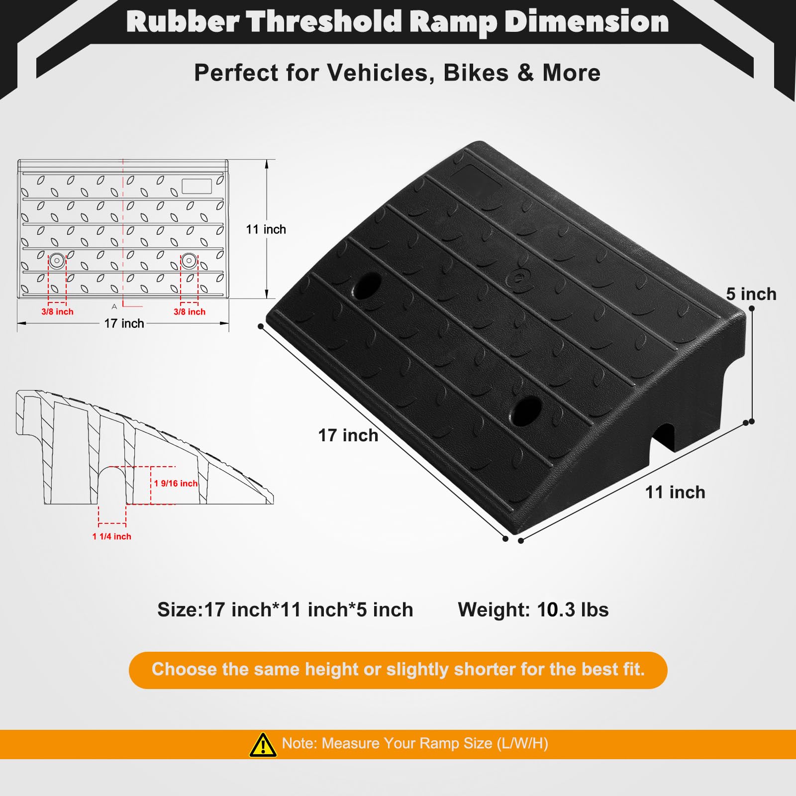 ECOSIGNS Rubber Driveway Curb Ramps 5 Inch Rise - 6,600LBS Heavy Duty Rubber Curb Ramp for Sidewalks Threshold Ramps for Vehicles Cars, Motorcycles, Wheelchairs, Bikes (4 Pack)