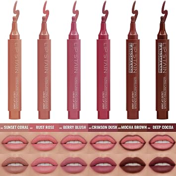 2Colors Lip Stain Set:Marker Matte Liquid Lip Stain Pen,Highly Pigmented,Long-Lasting,Lip Liner Lip Contour Multi-Use.(2-Pack-#01+03)