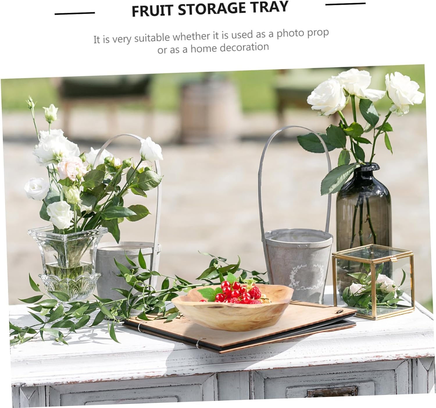 Garneck 1pc Multipurpose Wooden Fruit Bowl Random Shape Large Serving Plate for Home Kitchen Smooth Surface Dessert Container for Parties and Banquets Diameter