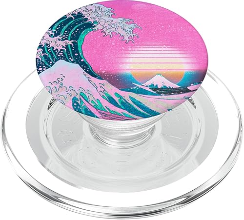 Vaporwave Aesthetic Great Wave Off Kanagawa Synthwave Sunset PopSockets PopGrip agarre intercambiable para teléfonos y tabletas PopSockets MagSafe