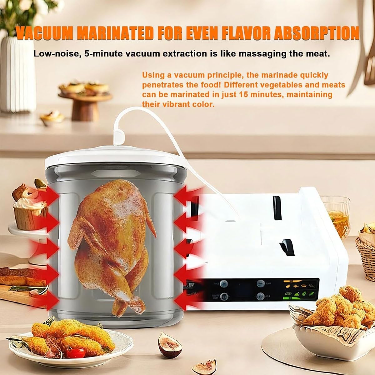 Marinador eléctrico para carne de 5 l, máquina de vacío comercial con temporizador y control táctil, decapado automático de carne para pollo, hamburguesa, tocino