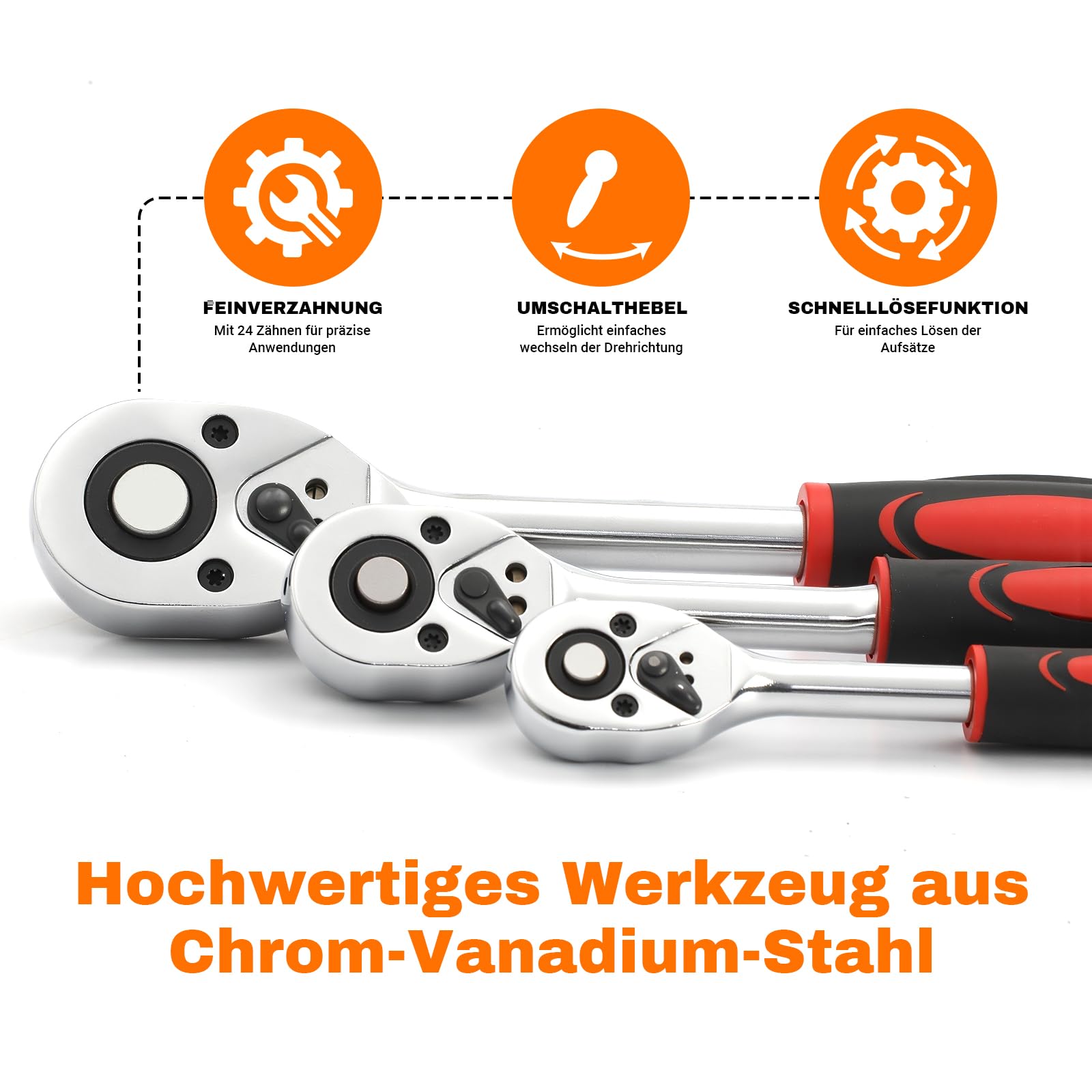 Steckschlüsselsatz, 216 tlg, 1/2"+1/4"+3/8" Zoll Knarrenkasten Ratschenkasten, CR-V Steckschlüssel-Satz, Werkzeugkoffer gefüllt mit Ratschen, Steckschlüssel und Bitsatz