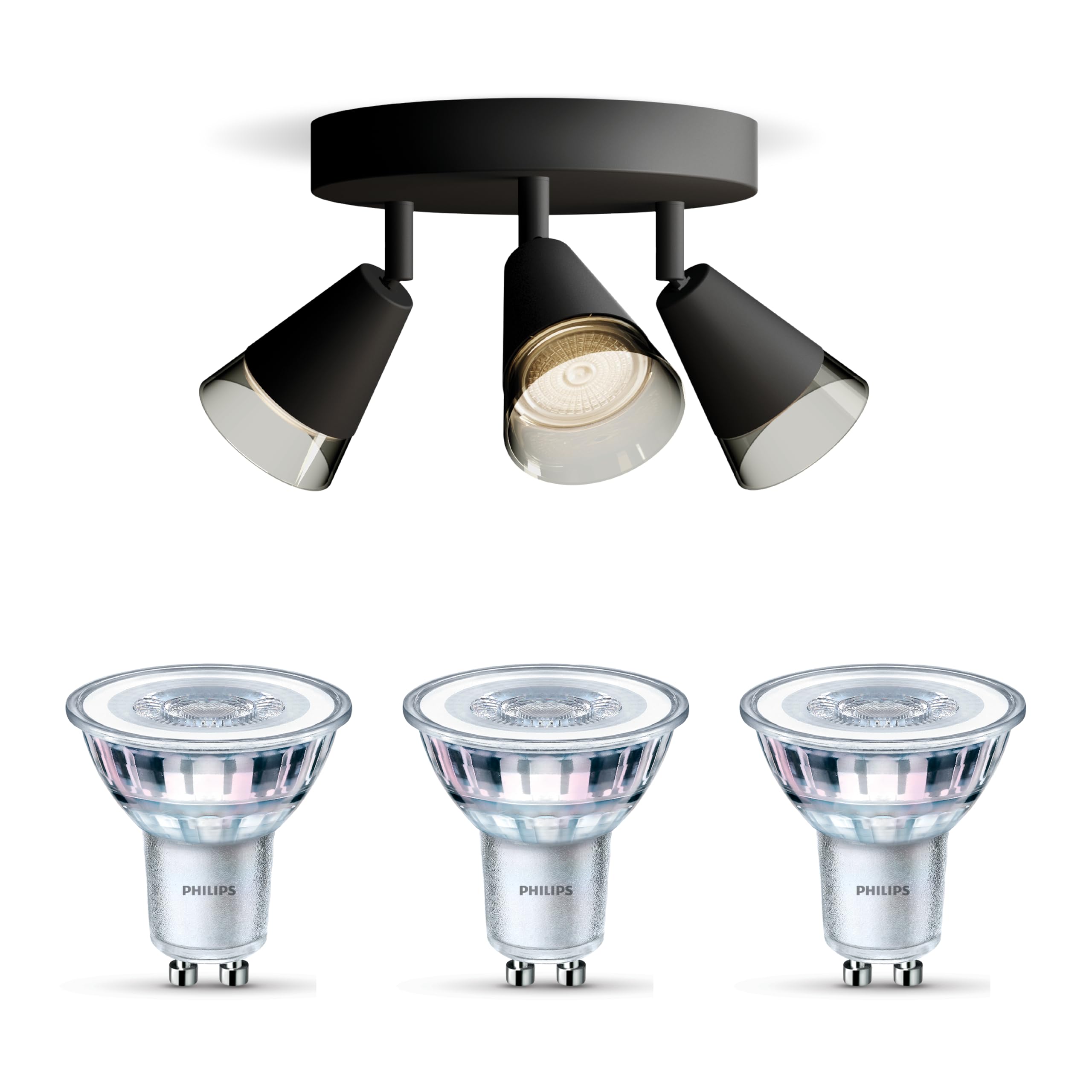 Philips Cleft Aufbaustrahler (Schwarz) - 3-Flammig - Nicht dimmbar | Deckenstrahler - GU10 - Warmweiß