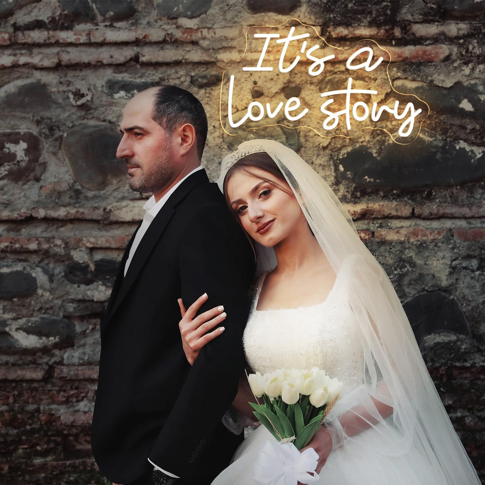 Neonowy znak LED "It's a Love Story", ciepłe białe światło