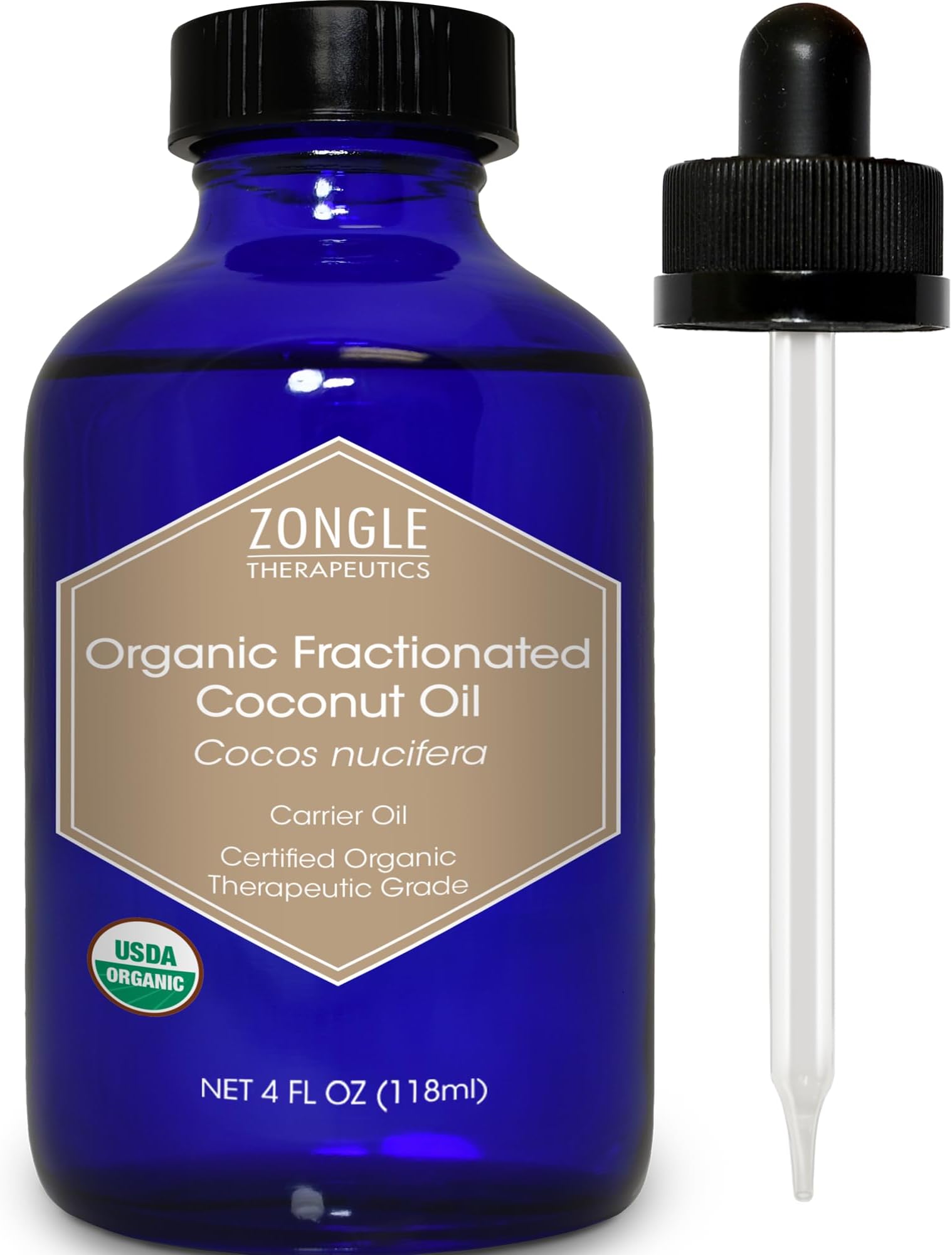 Organic, Fractionated Coconut Oil, for Skin, Essential Oils – 100% Pure, Fractionated Coconut Oil, by Zongle Therapeutics, 4 OZ