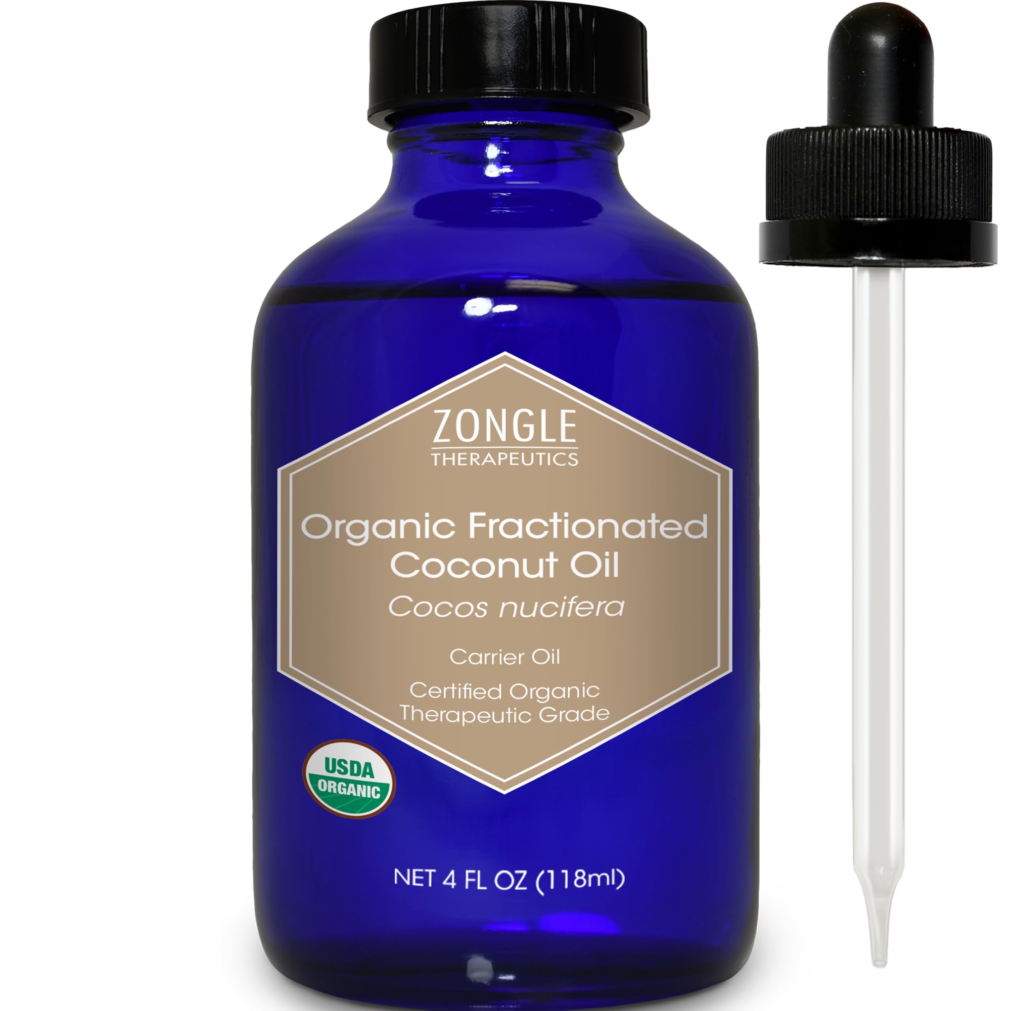 Organic, Fractionated Coconut Oil, for Skin, Essential Oils – 100% Pure, Fractionated Coconut Oil, by Zongle Therapeutics, 4 OZ