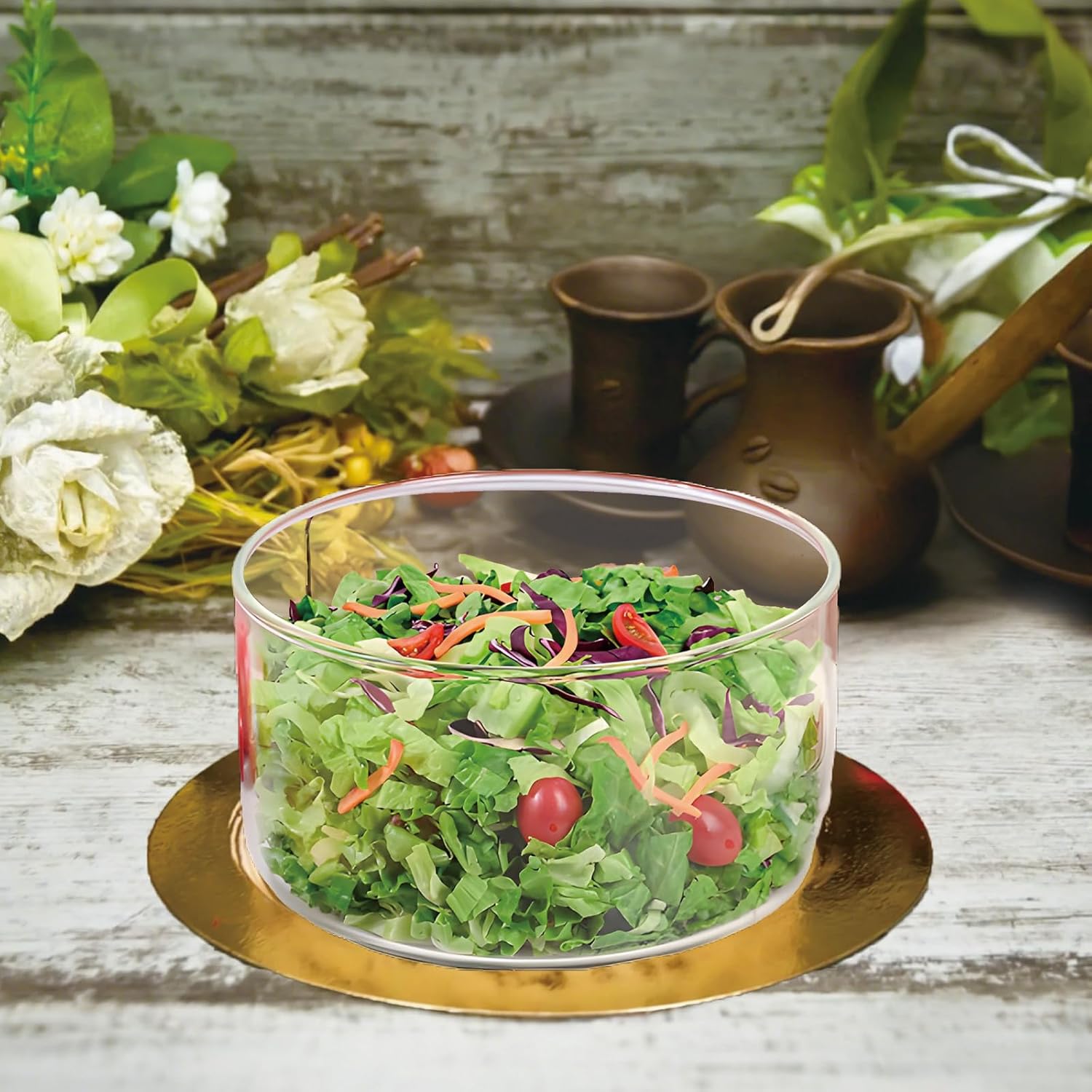 10 inch Large Salad Bowl, Trifle Bowl Glass with Sealed Lid, Versatile Mixing and Serving Bowl for Laying Ice Cream,Cake,Cupcake,Salad,Fruit,Baking,Dessert and Party Diy, Microwave Safe