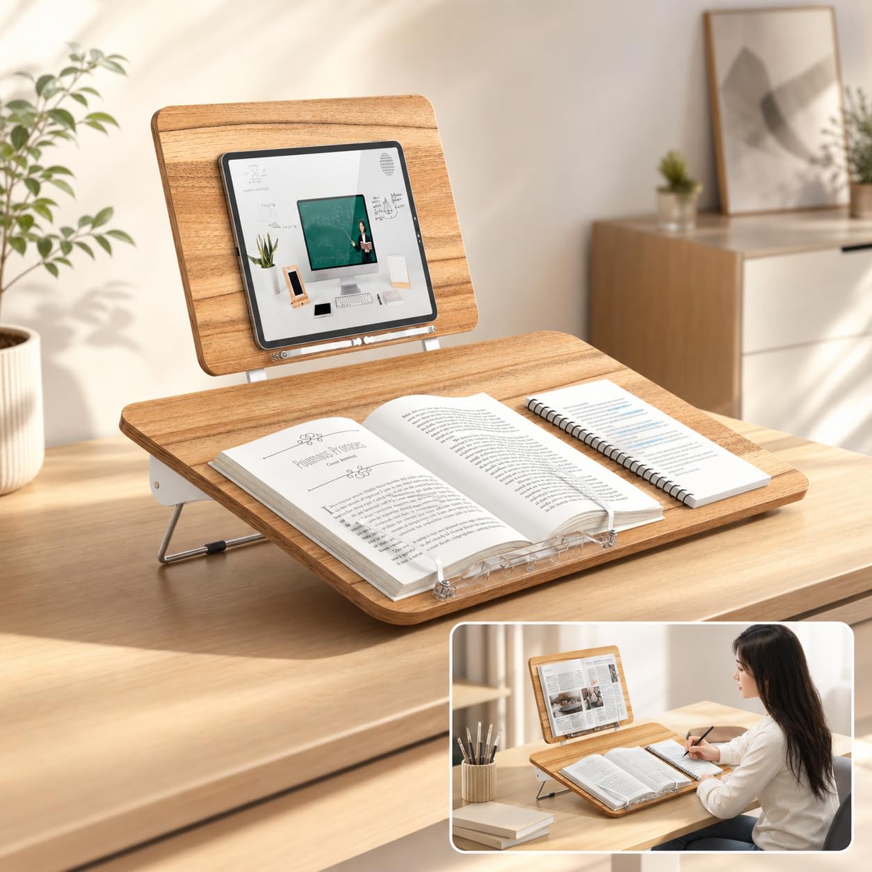 Sunchhaya New Book Stand for Reading, Writing, Painting and Used As Laptop Stand for Desk, 360 Degree Rotatable Multi-Functioal Book Reading Stand Adjustable Height-Angle (BG-5LW)