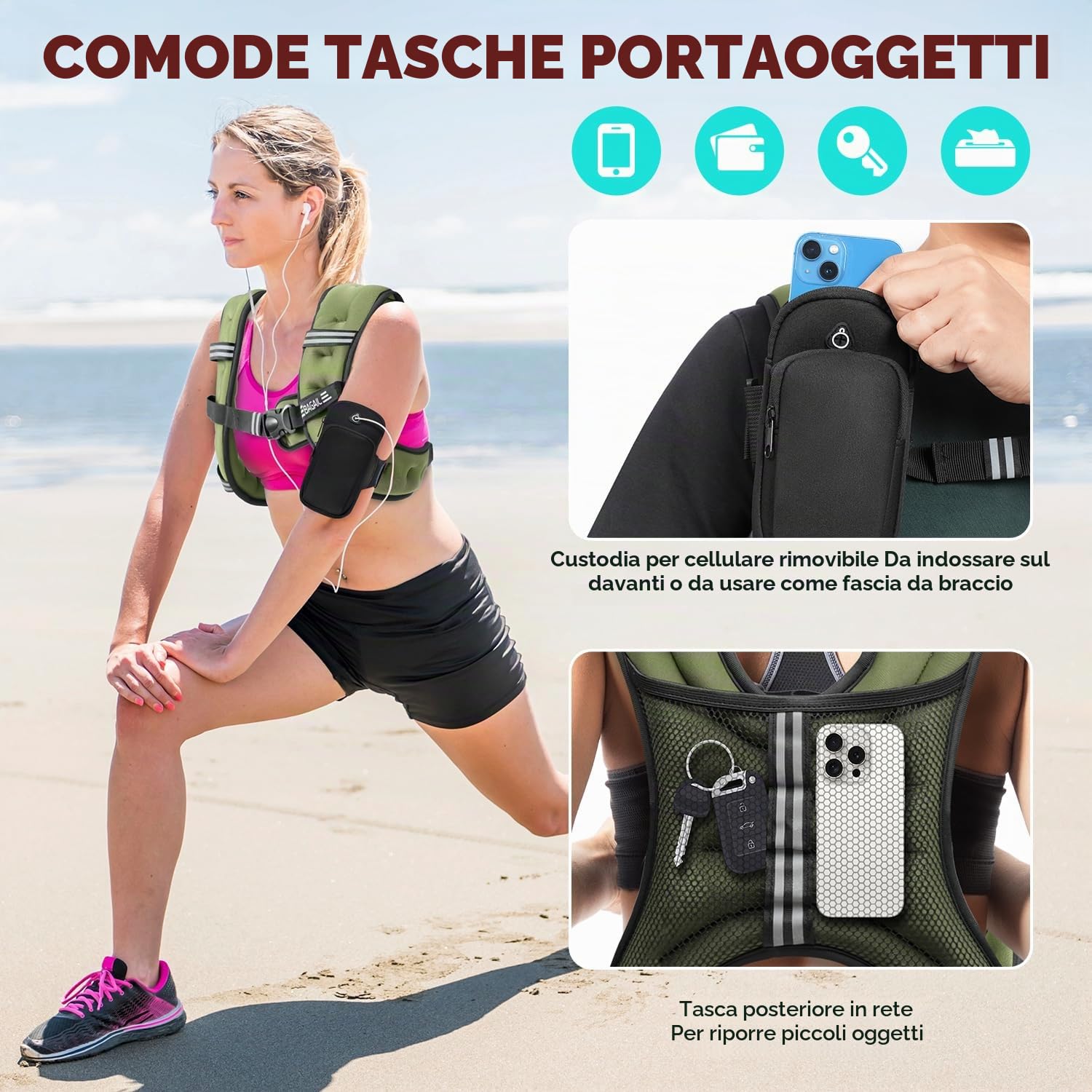 Bagail Gilet Appesantito Per l'Allenamento Della Forza, Misura Del Busto Regolabile, Comoda Tasca, Gilet Appesantito Con Sabbia di Ferro, Ideale per la palestra, lo yoga e l'aerobica