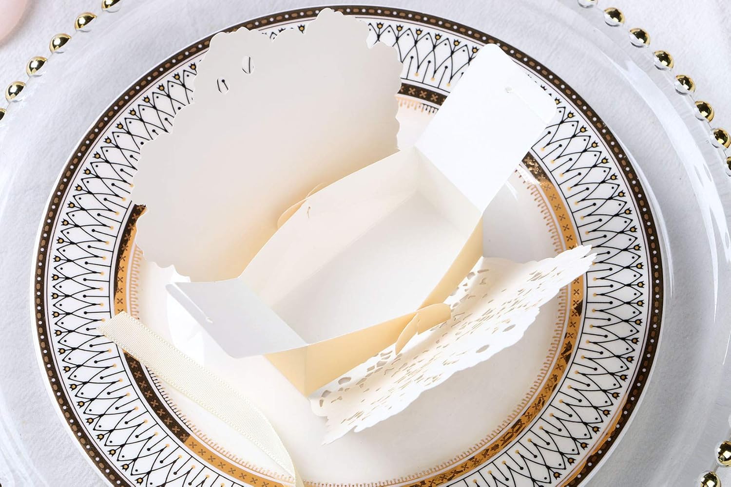 ponatia 50 PCS Laser Cut With Ribbon Wedding Party Favor Box, Wedding Gift Box, Chocolate Candy and Gift Boxes Paper bags for packaging(Gold) - Image 7