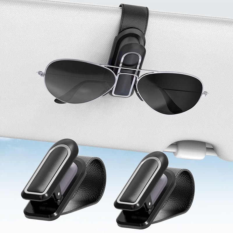 Veharvim Suporte para Óculos de Sol para Carro com Clipe Metálico para Para-Sol, Preto e Prata, Pacote com 2