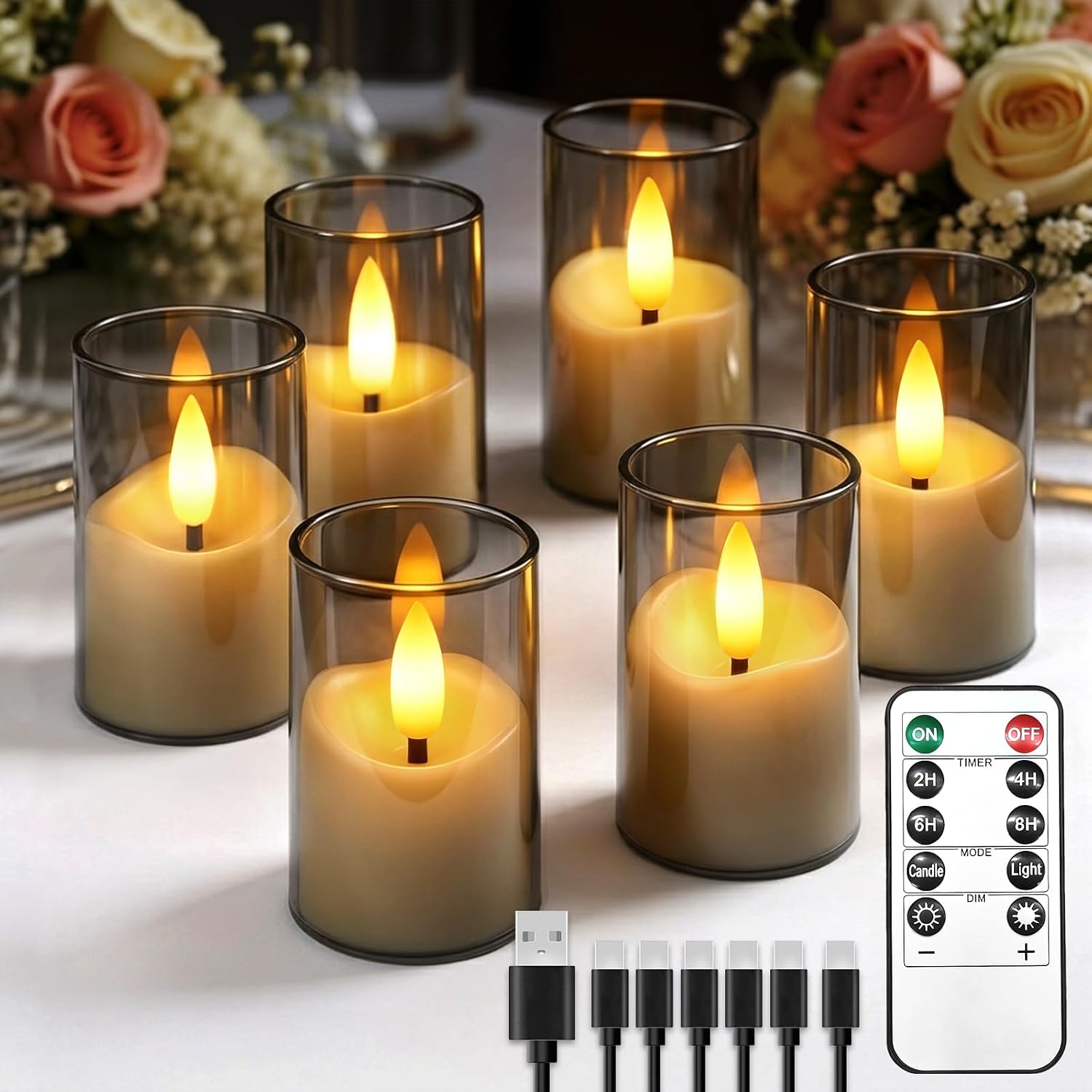 6 Pièces Mini Bougies LED Rechargeable avec à Distance Fonction Minuterie