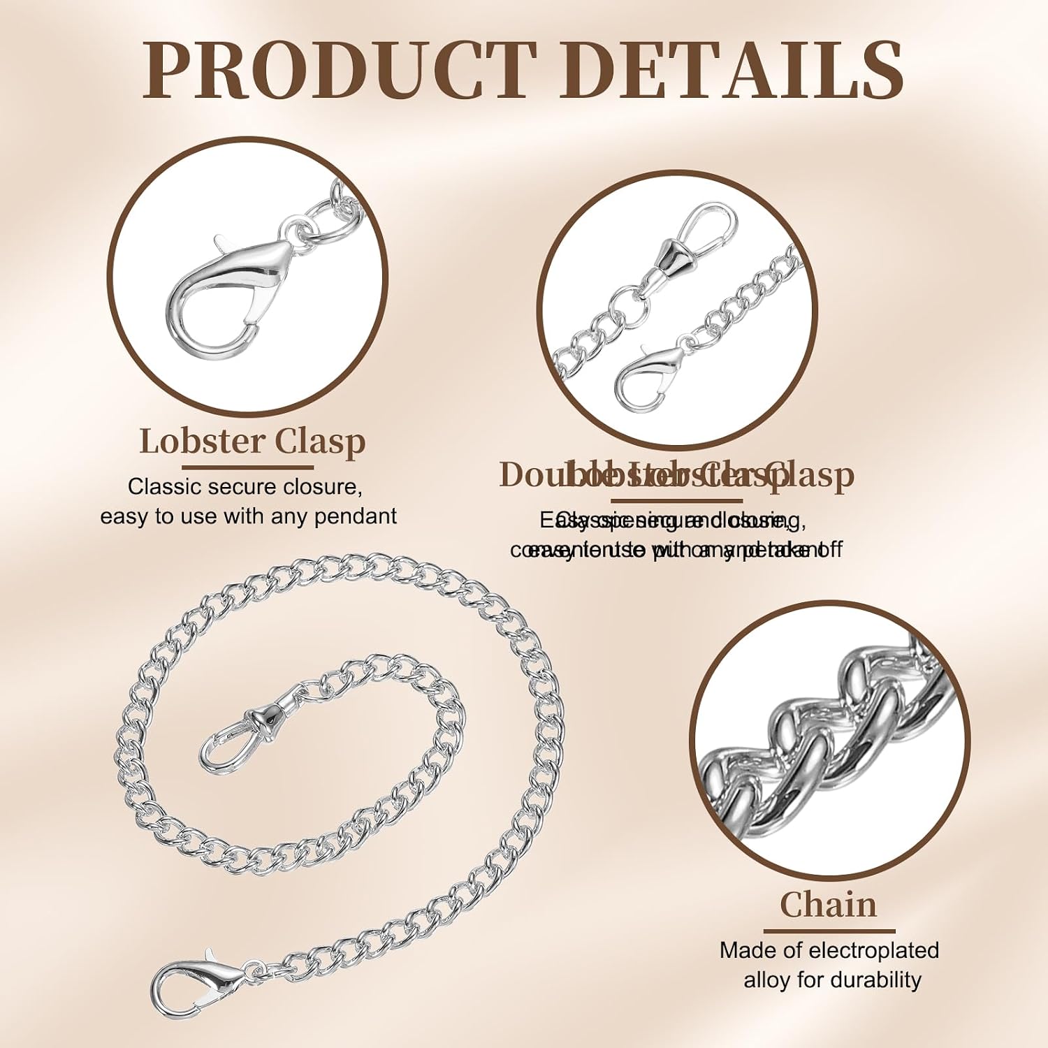 HARFINGTON Pocket Watch Chains Vintage Metal Clip Curb Chain Accessory Decorative Clothing Accessories with Lobster Clasp image 3