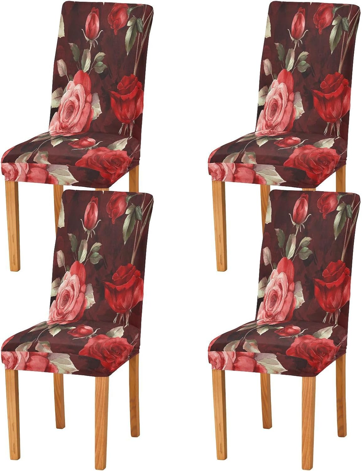 ALAZA Chair Covers for Dining Room, Beautiful Red Roses Cute Flower Stretch Chair Cover Sets Chair Protector Removable Washable for Ktichen Restaurant Hotel