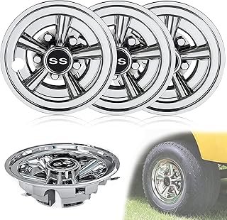 Premium Golf Cart Hubcaps, 8 Inch SS Chrome Golf Cart Hub Caps Set of 4, Golf Cart Accessories Shiny Golf Cart Wheel Covers Hubcaps for Most Yamaha, EZGO, Club Car Golf Carts