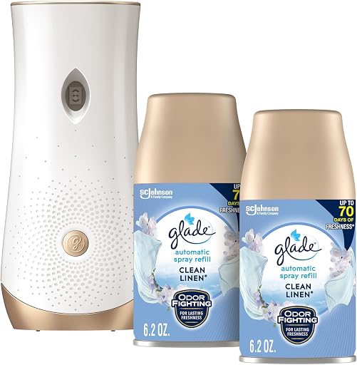 Glade Automatic Spray Refill and Holder Kit, Air Freshener for Home and Bathroom, Clean Linen, 6.2 Oz, 2 Count
