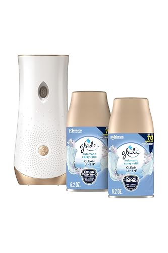 Glade Automatic Spray Air Freshener Kit, Clean Linen, Holder + 2 Refills | 6.2 oz Each, Includes Holder and 2 Refills, Home and Bathroom Use, Adjustable Timed Fraegrance Release, Odor Fighting