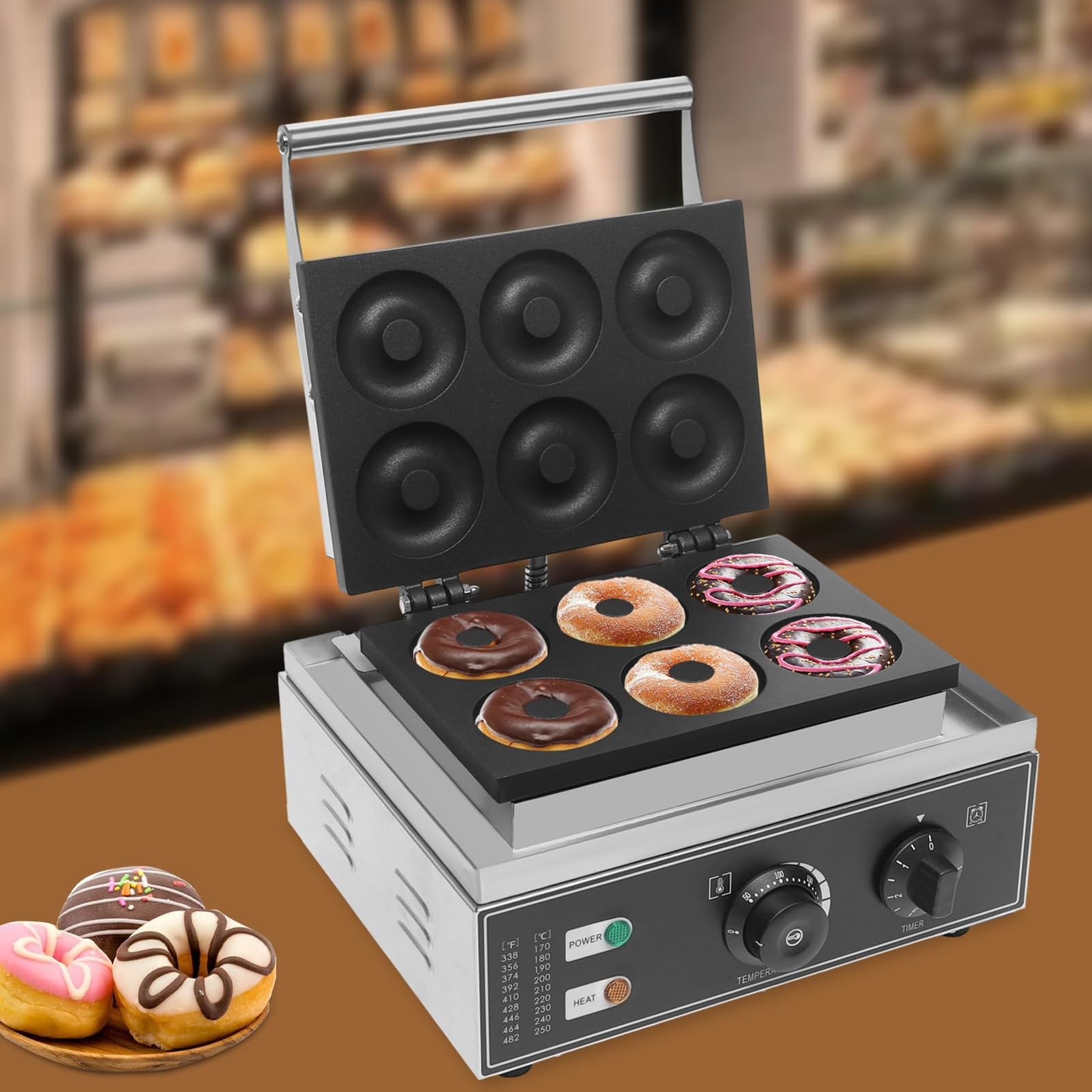 Kommerzieller Donut-Maker, 6 Löcher, doppelseitige Heizung, antihaftbeschichtet, elektrische Donut-Maschine für Küche, Dessertladen