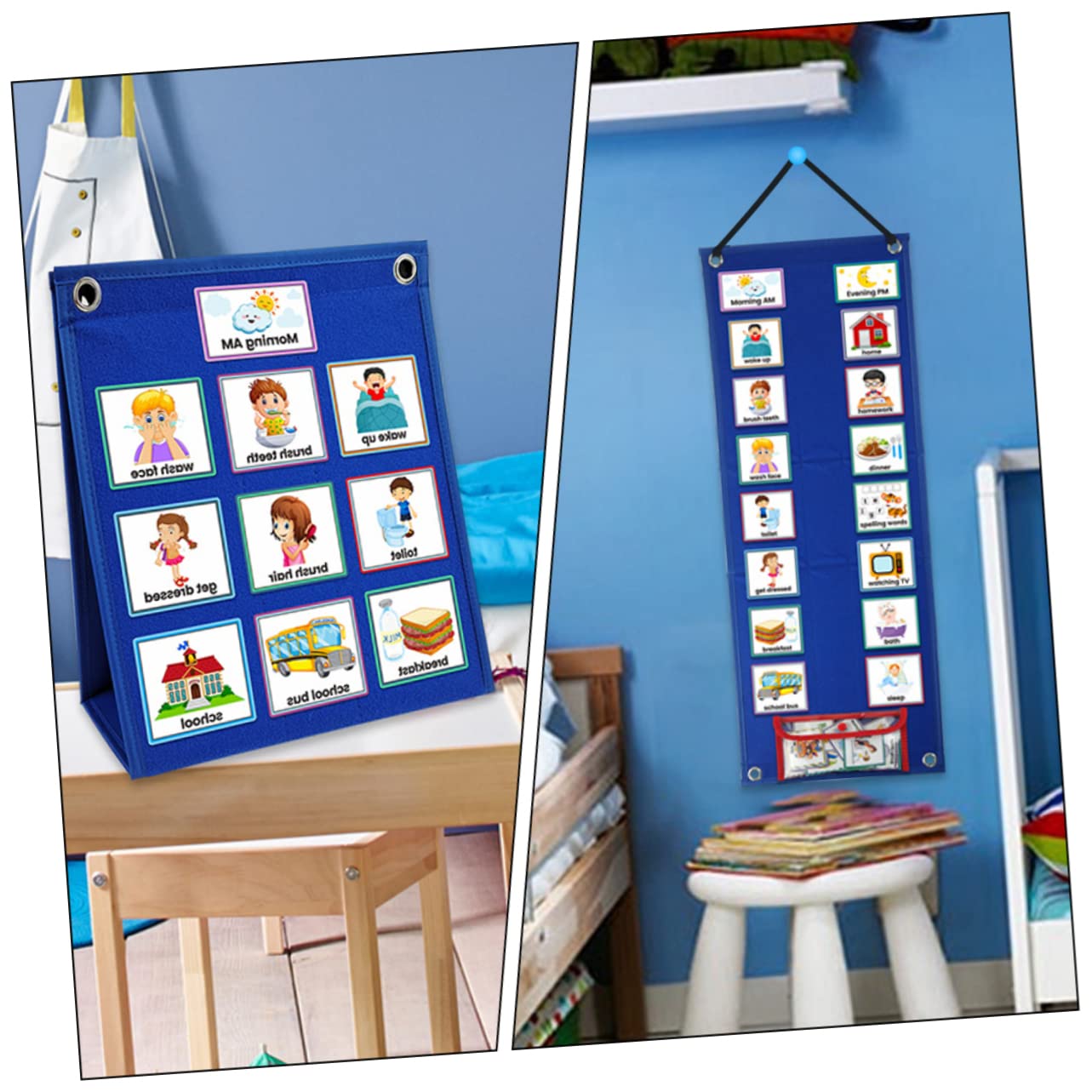 Tablero de Horarios Visual para Niños, Calendario Diario Azul