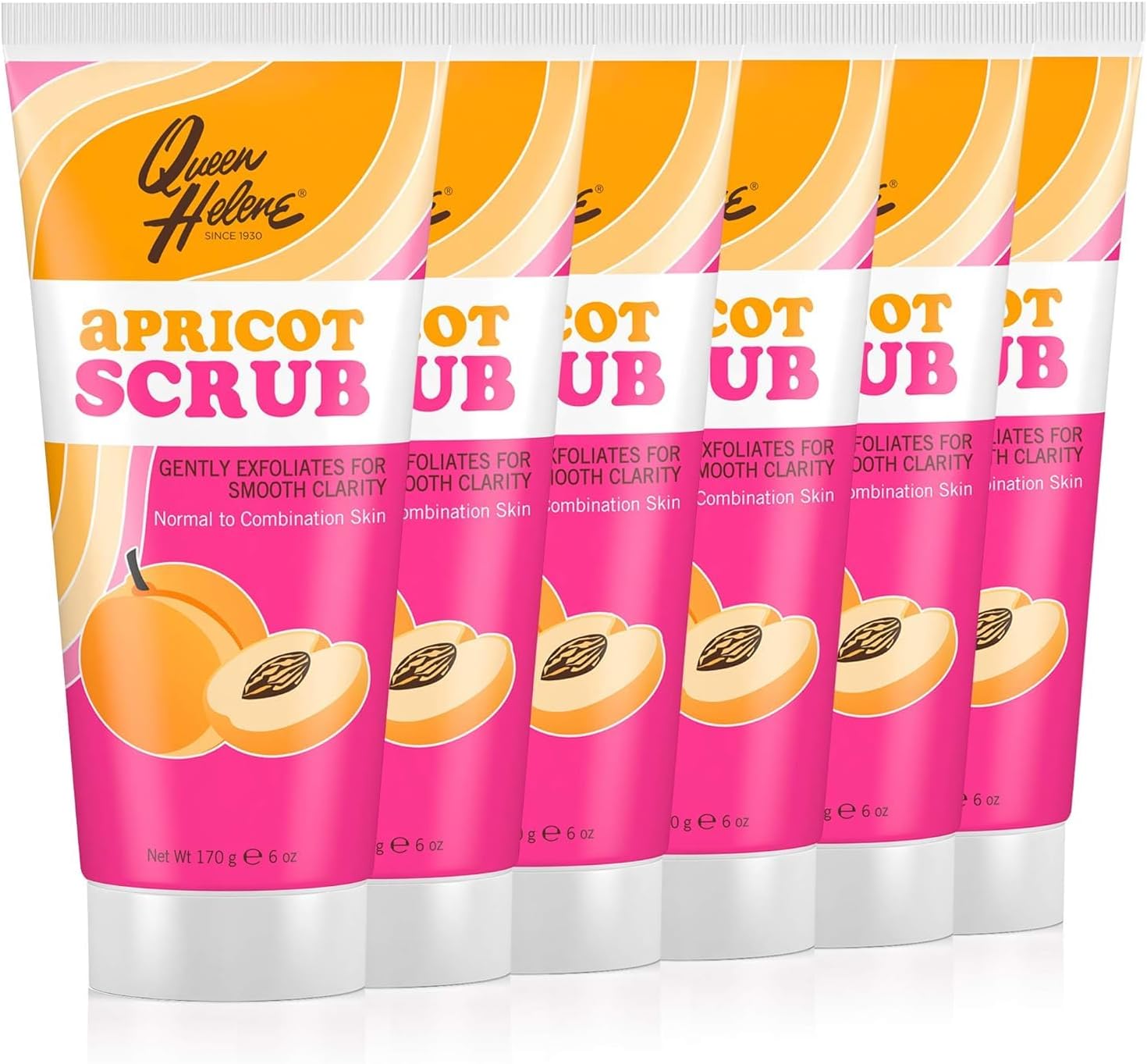 Queen Helene Apricot Facial Scrub – Gentle Exfoliating Cleanser for Smooth Radiant Skin | 6 oz | Pack of 6