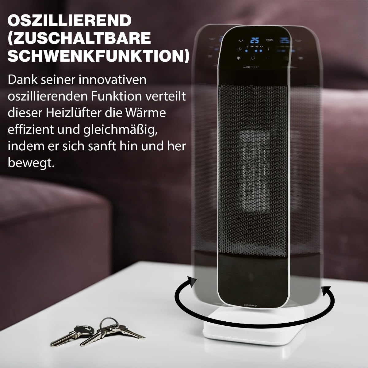 Clatronic Heizlüfter mit PTC-Keramik-Heizelement | 15-35 °C einstellbar | Ventilator kühlen | Keramik-Heizlüfter mit Sensor Touch-Bedienfeld | Einstellbare Raumtemperatur | HL 3763