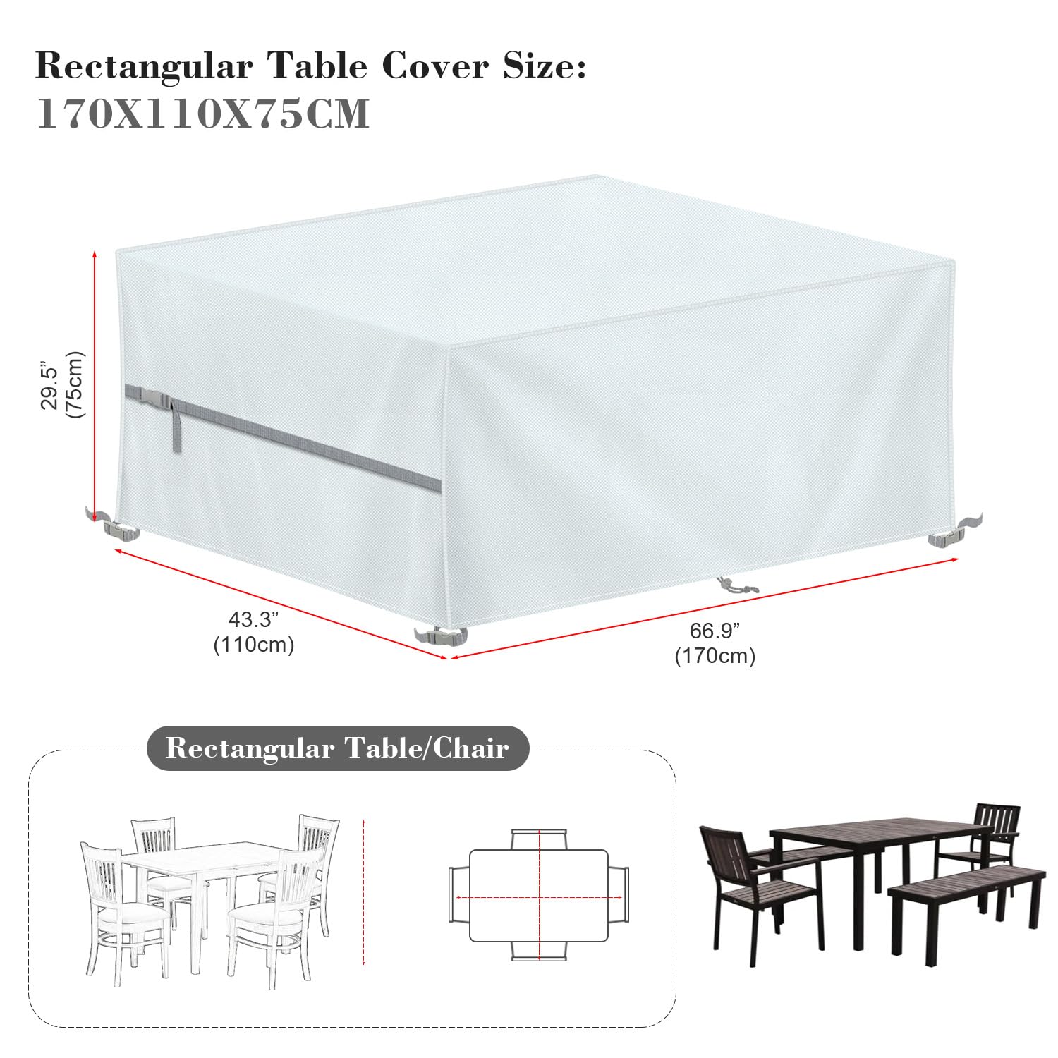 LAMUNI Bache Table Jardin Housse de Protection Table de Jardin 170x110x75cm Housse Table Exterieur Housse Salon Jardin Impermeable Bâche Salon de Jardin 420D Oxford Housses pour Tables de Jardin