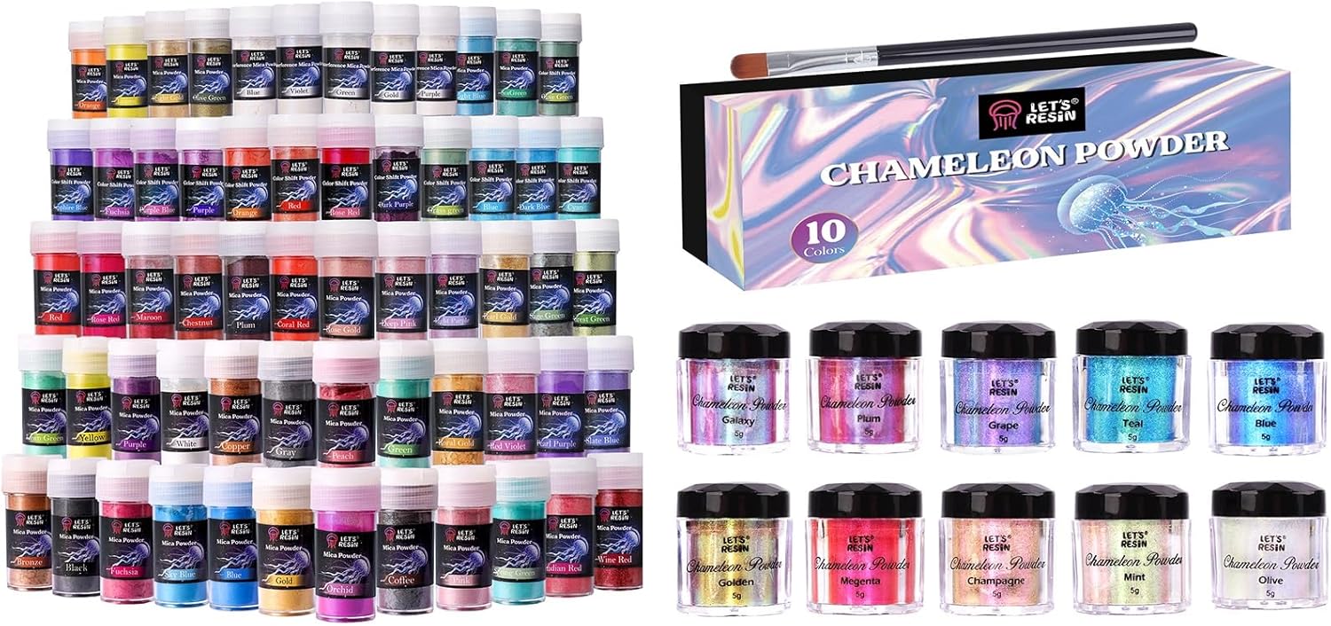 LET'S RESIN 60 Colors Mica Powder and Chameleon Mica Powder